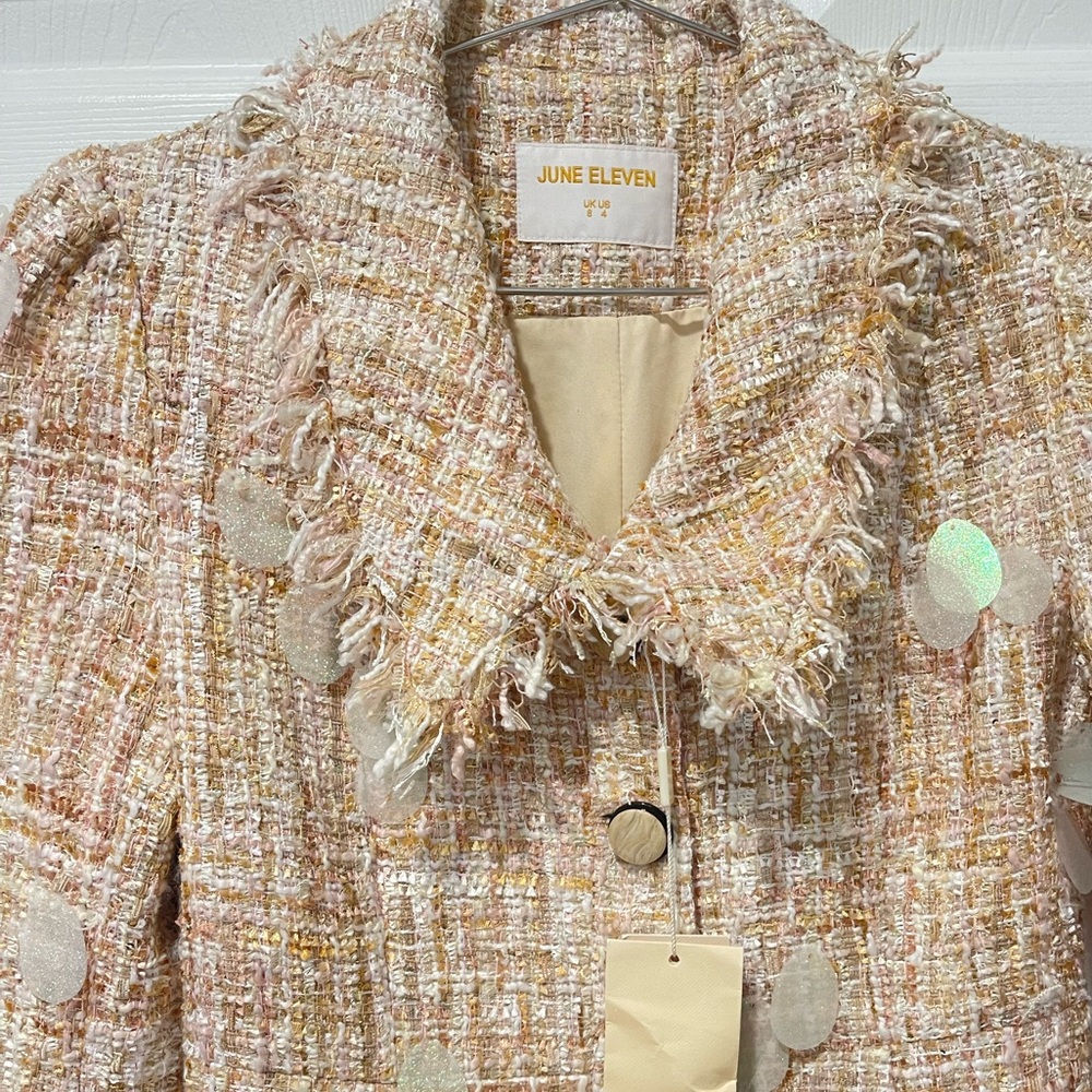 June Eleven Tweed Blazer Dress with Fringe Details - Picture 5 of 11